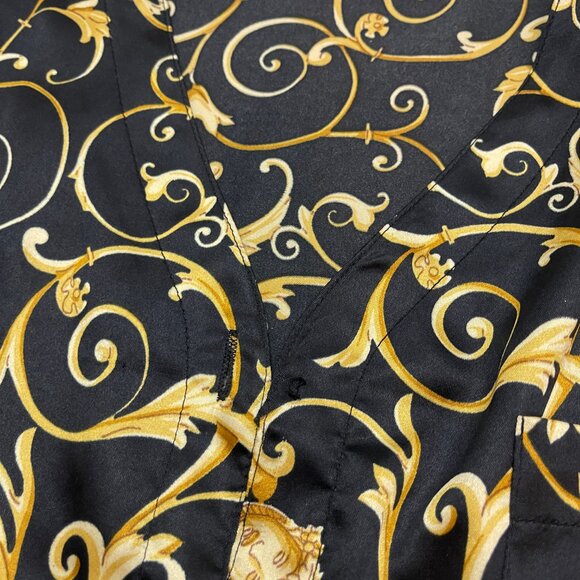 Vintage Vanity Fair Nightgown Womens XL Black and Gold Button Front 90s - Picture 2 of 9